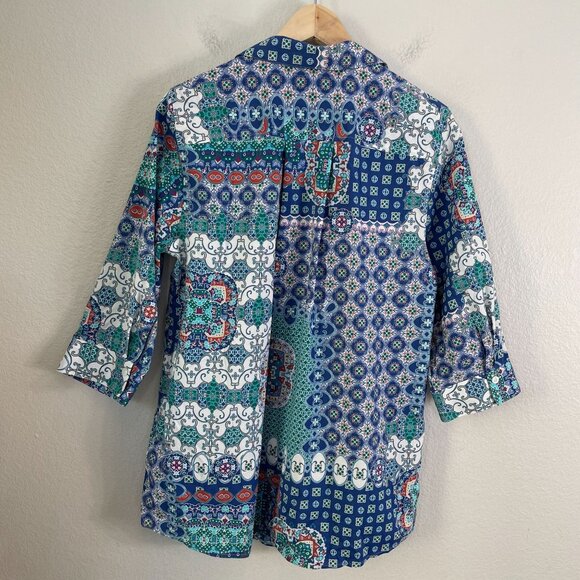 Chicos 2 Womens Large Multicolor Button Up Shirt 3/4 Sleeve Pocket Blouse Top - Picture 11 of 12